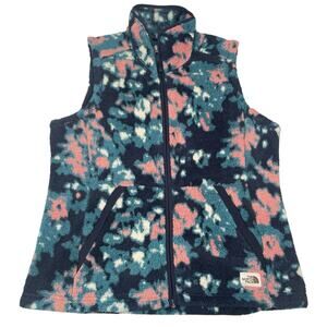 The North Face Womens XL Sherpa Fleece Floral Campshire 2.0 Blue Pink Vest
